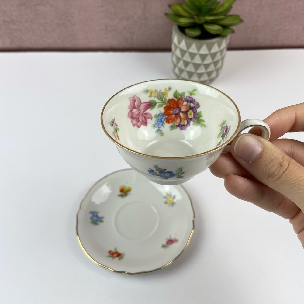 Vintage Floral Schumann Bavaria Germany US Zone 63 Teacup Saucer